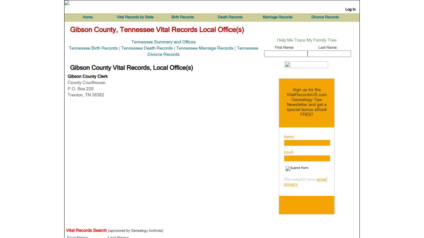 Gibson County, Tennessee Vital Records Local Office(s) - Vital Records US