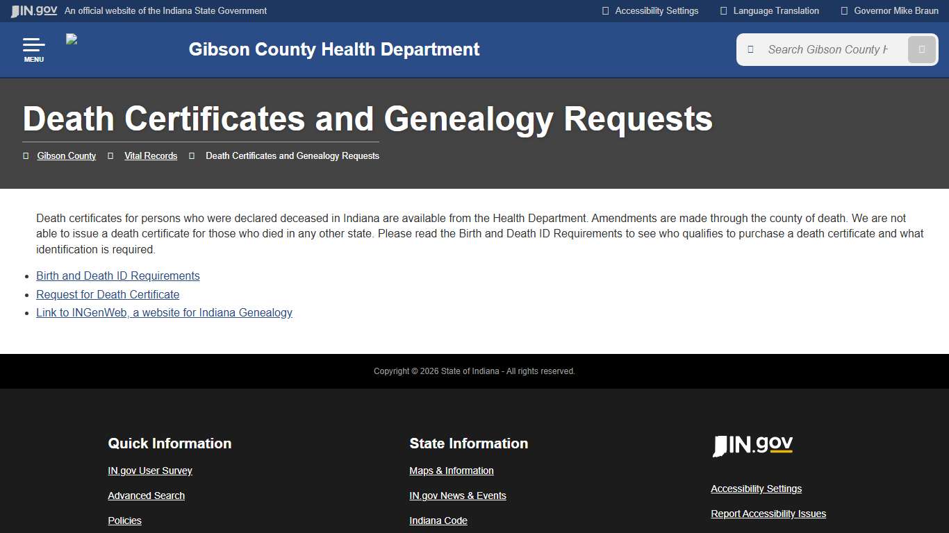 Gibson County: Death Certificates and Genealogy Requests