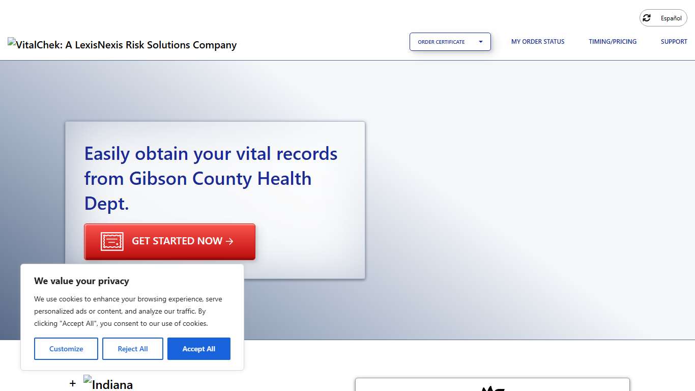 Gibson County Health Dept. (IN) | Order Certificates - VitalChek